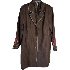 Silk land Collection Brown Faux Suede Embroidered Jacket J Was Vibes Sz 1X